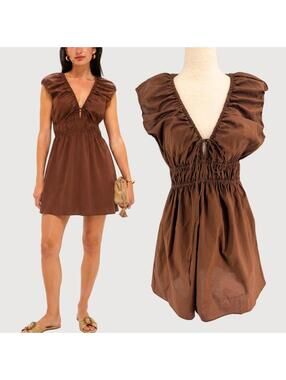 Faithfull The Brand Hedda Mini Dress Brown Cotton S